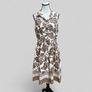 Willow Glen white brown floral s/l shirt dress